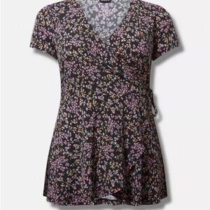 Torrid Black Floral Wrap Top. Size 2